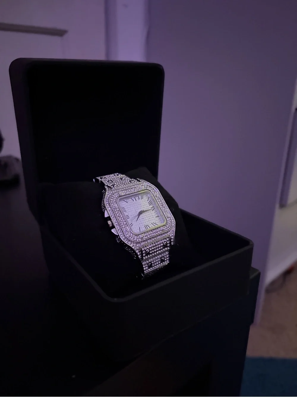Silver Crystal Men's Dress Watch - Sparkling Pavé Bracelet